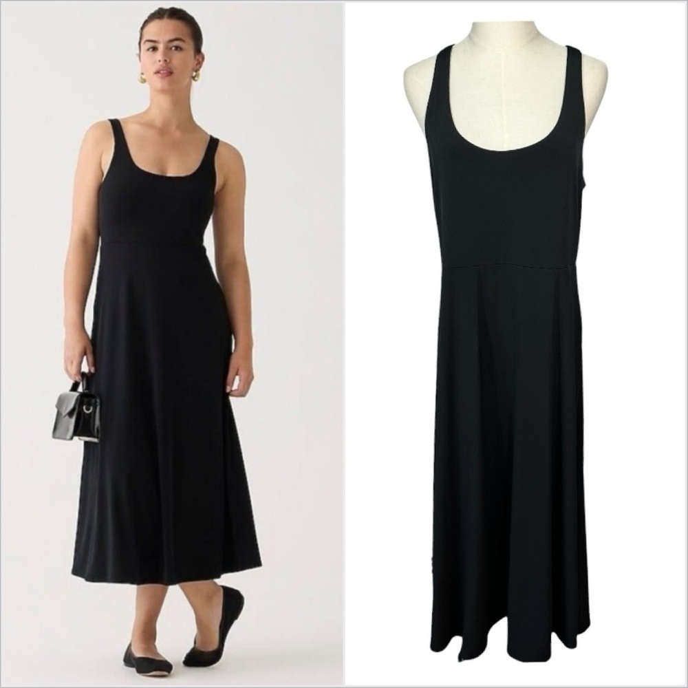 J. Crew Womens Scoopneck A Line Midi‎ Dress in Matte Black Jersey Sz XL Capsule